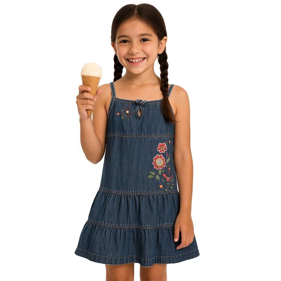 Lullah Bette Girls Denim appliqued country core  Dress Size Small 4/5 - Picture 1 of 6